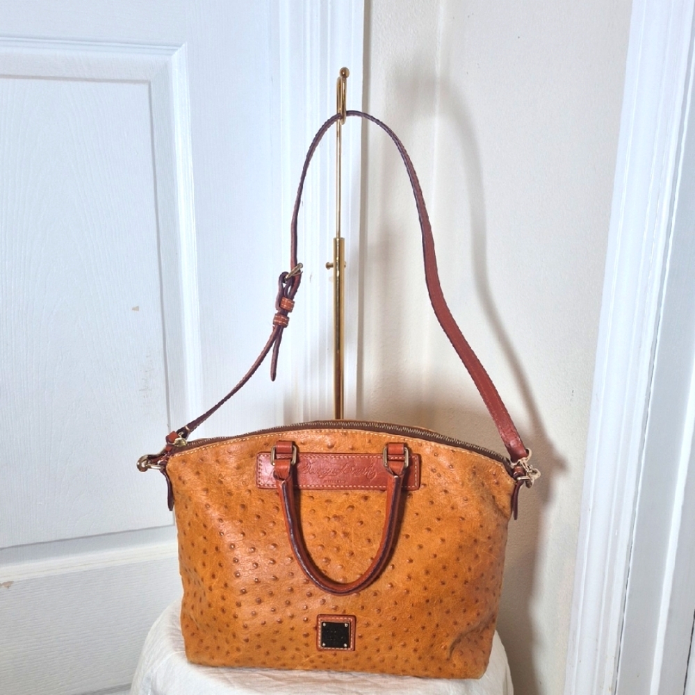 Dooney&Bourke Brown/orange Ostrich  Leather Shoulder  Bag 13x8x6